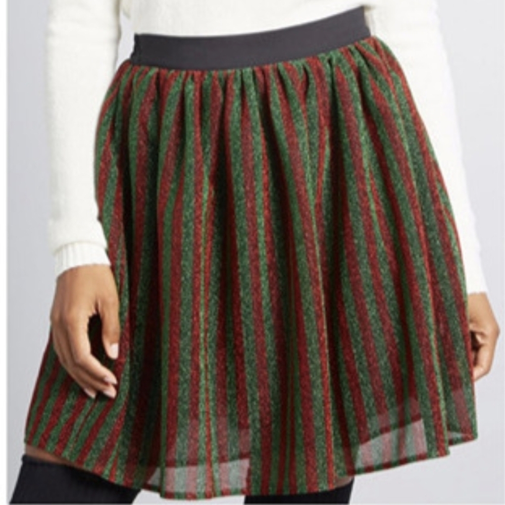 Modcloth Glitter Striped Christmas Skirt Sz M